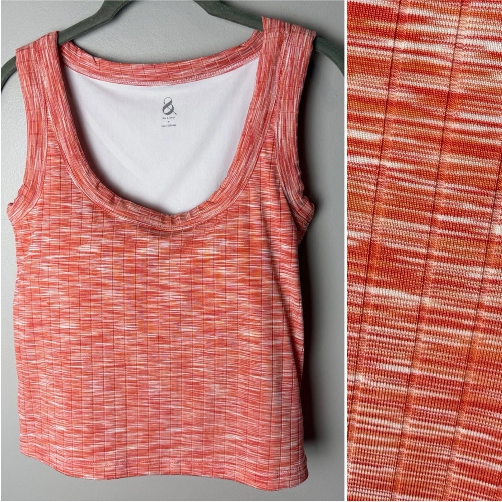 Lou & Grey Casual Athletic Tank Top Size Medium Coral Heathered Built in Bra